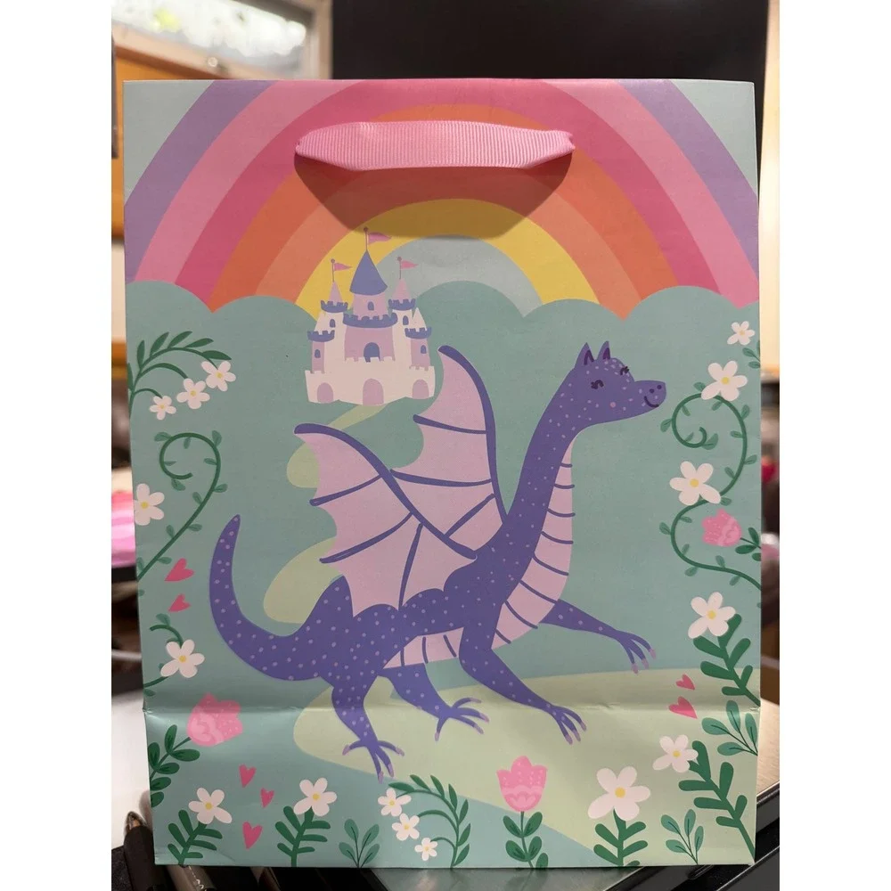 12pk Spritz Magical Birthday Dragon Gift Bag Rainbow Castle Purple Pink Medium